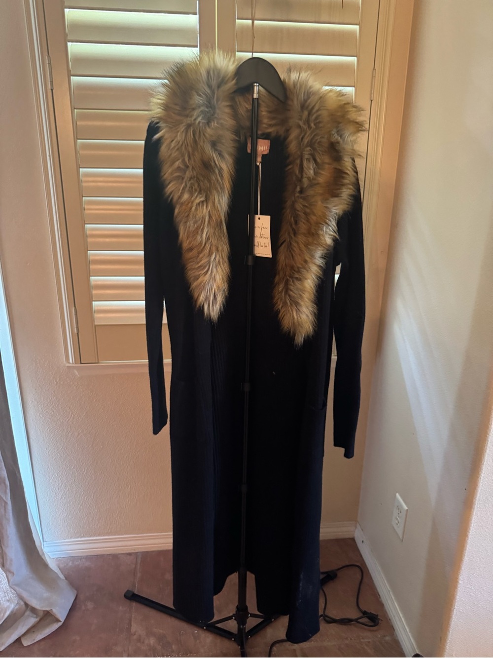 NEW Show Me Your MuMu Black Longline Lombardi Coatigan with Faux Fur Collar